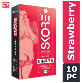 Skore Strawberry 1500 Dots Extra Times Pleasure Condoms - 10pcs