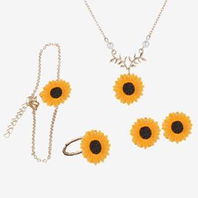 Popular Cute Sunflower Pendant Necklace 5PCS/SET for Women Vintage Fashion Gold Plated with Earrings 2021
