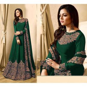 Green Georgette Embroidery Semi Stitched Perty Dress for Women