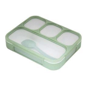 Leak-Proof Sealing 4 Compartments Grid Lunch Box with Spoon - Green Mint