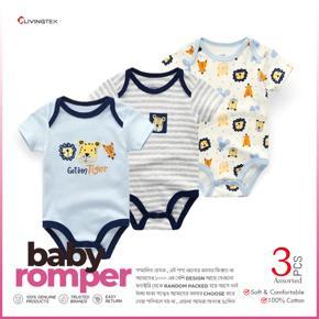 3 Pcs Assorted Pack Baby Romper Bodysuit Unisex Zero 0 Month- 36 Month Cotton High Quality