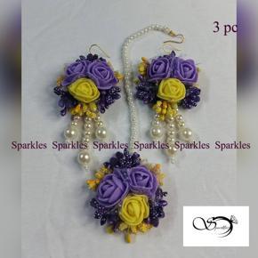 Artificial Flower Non-Bridal Earrings Tikli Set - 3pc