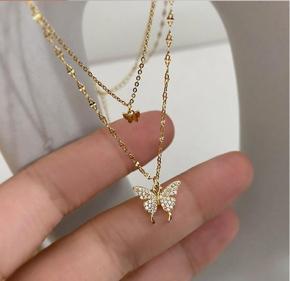 Double-layer butterfly necklace for woman