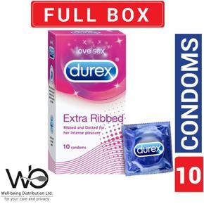 Durex - Extra Ribbed and Dotted Condom for Her Intense Pleasure - Single Large Pack - 10x1=10pcs (Made In India)