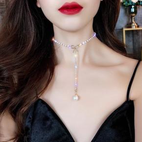 Vintage Beaded Choker Romantic Bow Imitation Pearl Pendant Collar Chain Necklace For Women