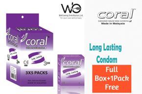 Coral - Long Lasting Lubricated Natural Latex Condom - Full Box+1Pack Free - 3x5=15pcs+3pcs