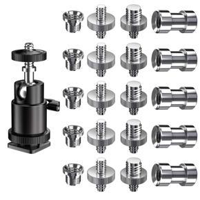 Camera Screw, 21 Pcs 1/4 Inch 3/8 Inch Converter Threaded Screws 1/4inch Hot Shoe Adapter Mount Camera Ball Head Set Camera/Tripod/ Monopod/Light Stand