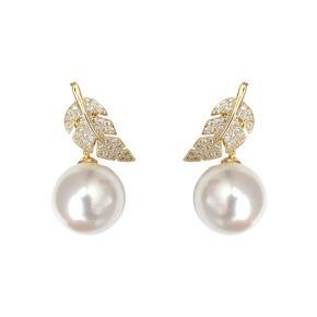New Trendy Fashion Korean Stud Earring for Women Jewelry New Collection - Pearl Drop Crystal Leaf Women's Dangle Earrings for Girls Simple Top