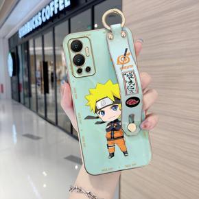 Hontinga for Infinix Hot 12 Back Cover With Wristband Luxury 6D Plating Anime Naruto Uzumaki Case Soft Silicone Square Phone Cases