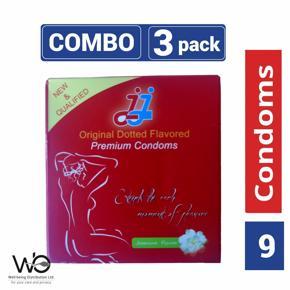 JJ Jasmine Flavour Dotted Condoms Three Pack Combo - 3x3= 9 pcs