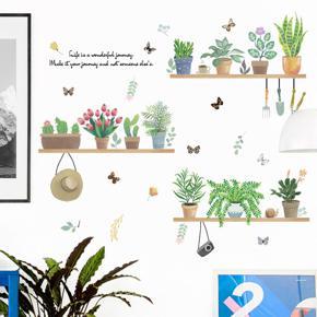 Cute Removable Green Plant Potted Pattern Wall Sticker Home Decoration