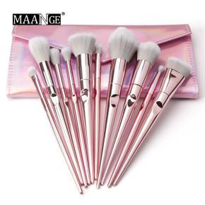 MAANGE 10Pcs Professional Makeup Brushes Set With Fashionable Bag - Pink