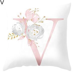 English Alphabet Floral Print Pillow Case Waist Cushion Cover Wedding Bed Decor