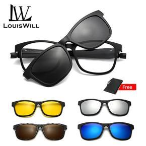 LouisWill 5 in 1 Sunglasses Set UV400 Polarized Driving Sunglasses Magnetic Clip Glasses Unisex Lenses Retro Frame Day Night Vision Sunglasses Outdoor Anti-UV Eyewear with Hanging Neck Rope for Diving