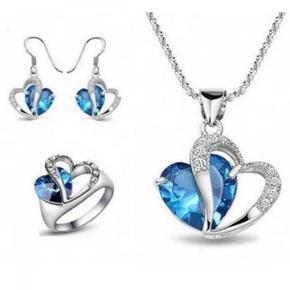 Blue stone Heart Shaped Necklace, Earrings, Ring