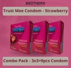 Trust Mee - True Dotted Strawberry Flavor Condoms for Mutual Pleasure - Combo Pack - 3x3=9pcs