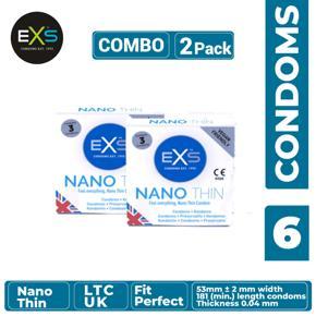 EXS - Nano Thin Condom - Combo of 2 Packs - 3x2=6pcs (Made in UK)