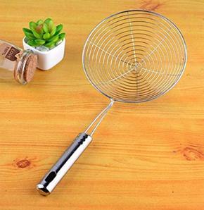 Stainless Steel Large Oil Strainer,Frying strainer/  Deep Fry Strainer for Kitchen/ Tel Chakni  - 1 Piece Silver Color