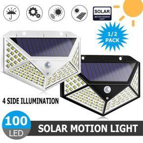 100LEDs Solar Wall Light Lamp 3 Modes Four-Sided Illumination Motion Sensor Street Night Lighting