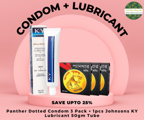 Condom & Lubricant Combo Pack - 3 Pack Panther Condom + J&J's K Y Jelly Personal Lubricant 50g Tube