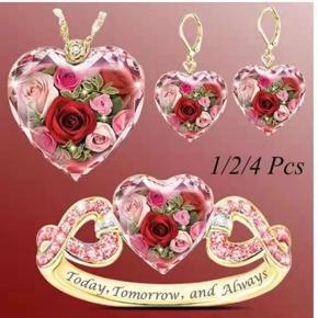 Crystal Love Rose Necklace Set