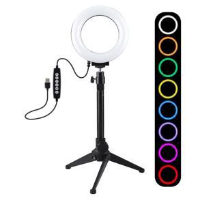 PULUZ 4.7 inch 12cm USB 10 Modes 8 Colors RGBW Dimmable LED Ring Vlogging Photography Video Lights + Desktop Tripod  Mount with Cold Shoe Tripod Ball Head(Black)