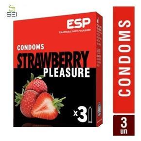 Esp Strawberry Pleasure Condoms - 3pcs