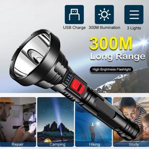 Outtobe Outdoor Flashl-ights Emergency Electric Torch Light Portable Lamp Light Camping Hiking Work Lights Flashli-ght Bright Searchlight Spotlight 300M Distance USB Rechargeable Flashli-ght
