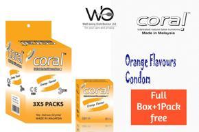 Coral - Orange Natural Latex Condom - Full Box+1Pack Free - 3x5=15pcs+3pcs