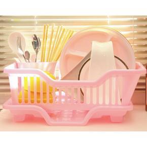 Environmental Plastic Kitchen Sink Dish Drainer Set Rack Washing Holder Basket Organizer Tray, Approx 17.5 x 9.5 x 7INCH (Pink)(null)