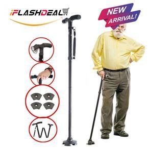 iFlashDeal Walking Canes Hiking Sticks Trekking Poles Foldable Trail Pole Anti-Shock with LED Flashlight Old Man Walking Stick