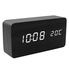 Wooden LED Alarm Clocks Electronic Clock Sounds Control Digital Display Desktop Calendar Table Clock Black