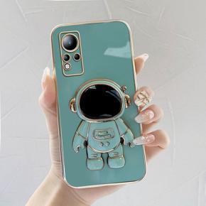 Hontinga for Infinix Note 11/Note 12 G88 Back Cover With Cartoon Astronaut Folding Bracket Cases Luxury 6D Plating Soft Silicone Phone Cases