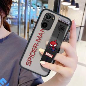 Hontinga for Redmi K40/K40 Pro/Xiaomi Poco F3/Mi 11X Back Cover With Wristband Cartoon Spiderman Phone Casee Full Lens Protection Thin Frosted Cases