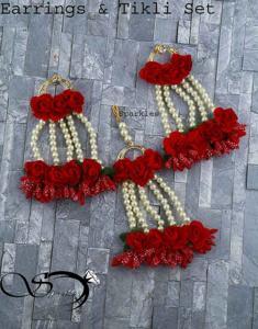 Exclusive NON BRIDAL EARRING & TIKLI SET -Red Color