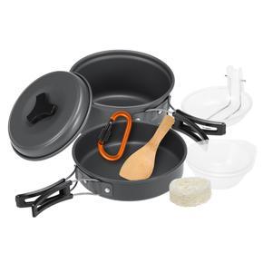 10pcs Camping Cookware Mess Kit Cookset Outdoor Cooking Equipment Pot Pan Bowls Backpacking Hiking Gear