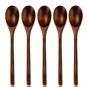 Spoons Wooden Soup Spoon 5 Pieces Tableware Natural Ellipse Wooden Ladle Spoon Set