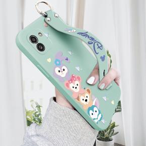 Hontinga for Samsung Galaxy A03 Back Cover Wrist Strap Soft Cartoon Rabbit Fox Case Square Printed Pattern Liquid Silicone Phone Cases