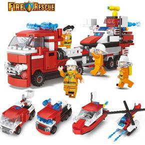 4-in-1 Fire Engine Toy Set DIY Fire Truck Airplane Ship Playset For 5 To 7 Year Old