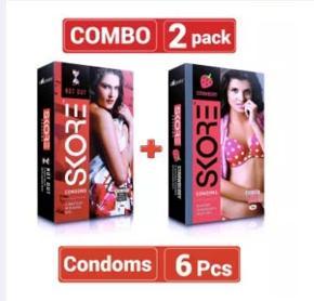 Skore Strawberry & Not Out Combo Pack of 2 With Raised Dots Condom, 2 pack-6 pcs Condom
