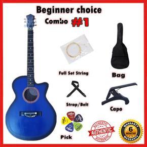 Best Beginner Choice New Accoustic Guitar + bag+ picks + Belt +Strings + Capo - Blue