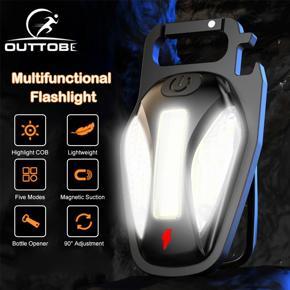 Outtobe Mini LED Flas-hlight Portable Multi-function COB Floodlight Outdoor USB Rechargeable Keychain Light Glare Mini Flas-hlight Strong Magnet Work Light Camping Lantern Magnet Design Fishing Emerge