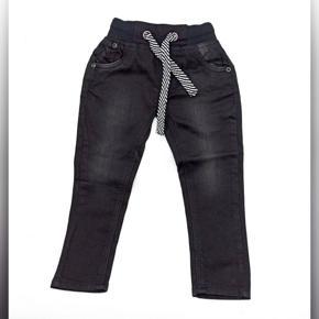 Kids Fashionable Denim Pants With Elastic Waist Solid Black