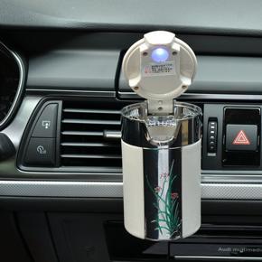 Car Portable Cigar ciga-rette Ashtray Smokeless Carbon Fiber Car Ashtray With Led Light Cylinder