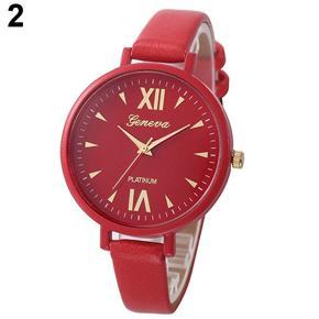 Fashion Women Slim Faux Leather Roman Numerals Quartz Dress Wrist Watch