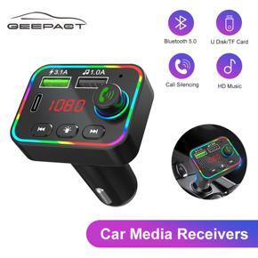 Geepact Bluetooth5.0 Transmitter Aux Modulator Hands-free Car Kit Car Audio MP3 Player Dual USB Car Charger Car Hands-free Wireless Bluetooth Kit FM Transmitter with 3.1A Quick Charge