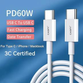 CASIFY CC01 60W PD Cable 3A Type C To Type C Cable Type C To Type C Fast Charging Cable Support 5A White 1.2M