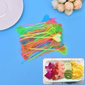 50pcs Plastic Disposable Forks Stick Food Picks Heart Arrow Dessert Fruit Forks Creek