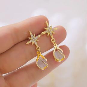 Trendy Opal Rhinestone Stud Earrings for Girls Simple Fashion New Collection - Korean Fashion Vintage Star Earring for Women Stylish Simple Fashion - Trendy Jewelry Accessories for Party