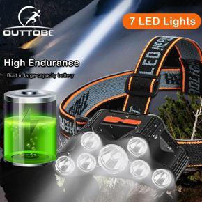 Outtobe Headlamp Ultra Bright 7 LED Headlight Flas-hlight USB Rechargeable Head Lamp 90°Adjustable Headlight Four Gear Dimming Light For Outdoor Camping Cycling Running Fishing